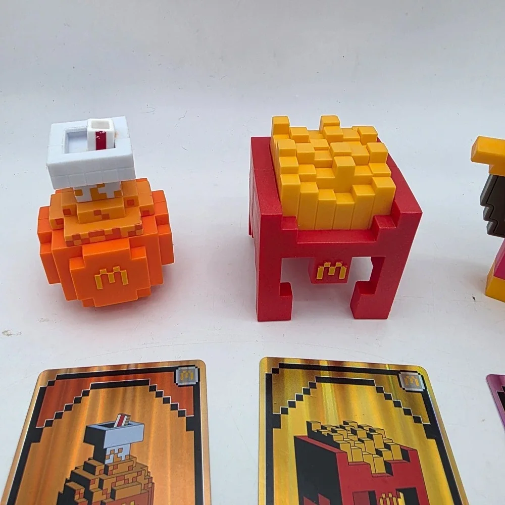 McDonald's Minecraft Happy Meal Toy Soda, Birdie, and Fry Helmet with Cards